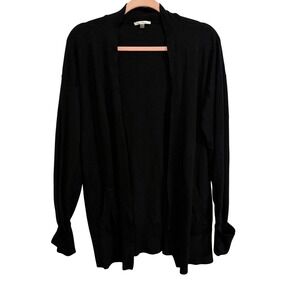 Vila Milano Black Open Front Cardigan Wool Blend Knit Sweater Pockets Large